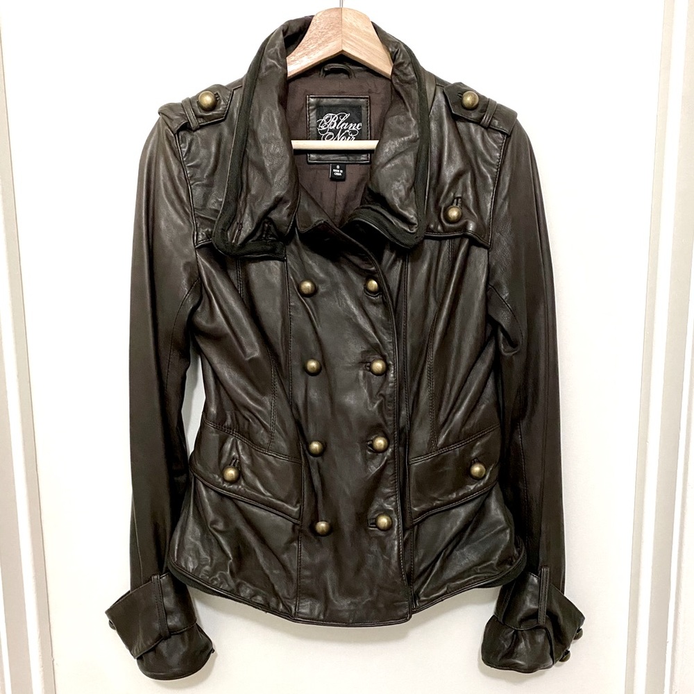 Blanc Noir Double Breasted Leather Jacket - Brown